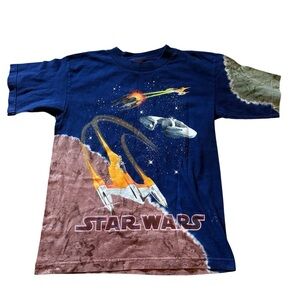 Vintage Star Wars Episode 1 Naboo Fighter Tie Dye T Shirt Phantom Menace Y2K M